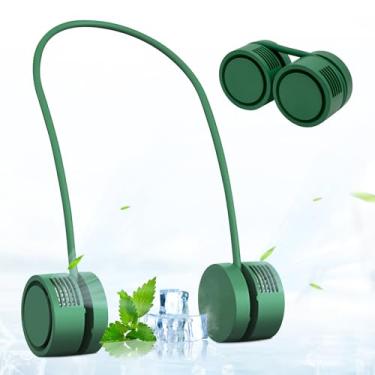 Imagem de JEDLEM Ventilador de pescoço portátil | Verde | Fluxo de ar surround de 360° | 3 configurações de velocidade | Recarregável por USB | Design ultraleve | Mãos livres | Essencial de resfriamento de