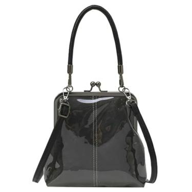 Imagem de Bolsa tiracolo feminina Kiss Lock de couro PU com fecho de beijo, bolsa de ombro transversal, bolsas Hobo, carteira, bolsas de mão, B Preto, One Size, J-m-25jkbb03-b preta