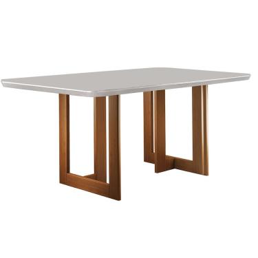 Imagem de Mesa De Jantar 220x110cm Tampo Madeira/vidro Vitoria Mobilare Imbuia Natural/laca Off White