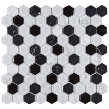 Imagem de Pastilha Mesclada De Vidro E Mármore 28,1cm X 29,1cm Matisse Glass Mosaic (placas) Preto/branco