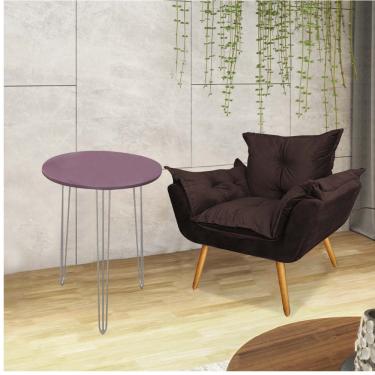 Imagem de Kit Poltrona Opala Com Mesa Roma Ferro Cinza Tampo Redondo Rose Sintético Marrom - Amey Decor