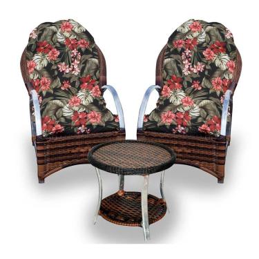 Imagem de Conjunto De Poltronas Fibra Sintética Pequim Alumínio-2 Poltronas+1 Mesa Centro- Maui Preto