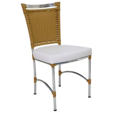 Imagem de Cadeira Em Alumínio E Fibra Sintética Jk Cozinha Edícula Avelã E Branco Desenhado