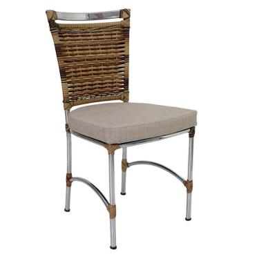 Imagem de Cadeira Em Alumínio E Fibra Sintética Jk Cozinha Edícula Cappuccino E Fundo Palha