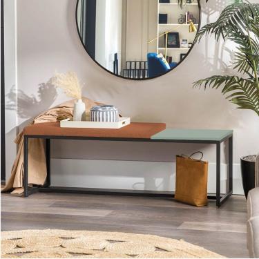 Imagem de Banco Recamier Puff 140cm Industrial Preto Suede Terracota Tampo Quadrado Mdf Verde