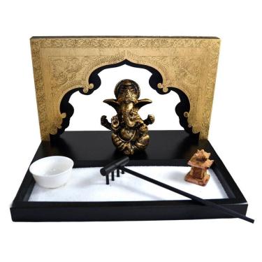 Imagem de Terrário Bandeja Areia Altar Ganesha Jardim Zen Decorativo Porta Vela Madeira 14cm