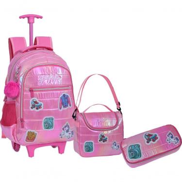 Imagem de Kit Mochila Rodinha Juvenil Estojo Lancheira Unicórnio Yepp
