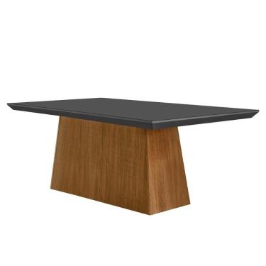 Imagem de Mesa De Sala Jantar Luna + Tampo Vidro Curvo 180x90cm Grafite imbuia Rufato