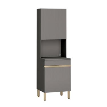 Imagem de Armário De Cozinha Paneleiro 2 Portas Microondas Kits Paraná Cinza Gris Cinza-gris