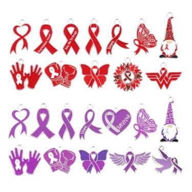 Imagem de Westingmanual 24 pingentes de fita rosa, pingentes de conscientização do câncer de mama, pingentes de esperança de liga, pingente de esmalte de sobrevivente para fazer joias e colar faça você mesmo