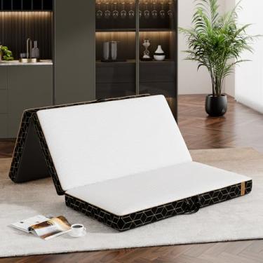 Imagem de Colchão de espuma viscoelástica com dobra tripla – Colchão dobrável portátil de 10 cm com alça e capa lavável, cama de piso premium com base antiderrapante, economiza espaço para quarto de crianças
