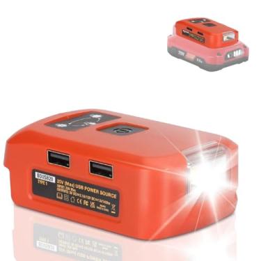 Imagem de Aliarm Adaptador De Bateria Para Ferramentas Elétricas Black & Decker 20 V, Lítio, Carregador Telefone Usb Portátil, Conversor Fonte Com Porta Carga Dupla, 12 V Dc, 140 Lm, Luz Trabalho Led, Lantern