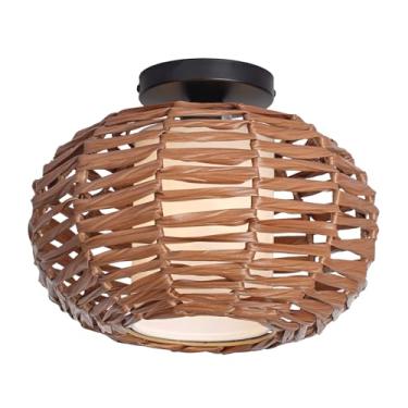 Imagem de CALOKES Luminária De Teto Semi-Embutida Estilo Boho, Abajur Rattan Trançado À Mão, Fazenda Para Quarto, Cozinha, Corredor, Entrada