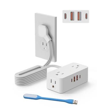 Imagem de DODOYESANA Cabo De Extensão Com Várias Tomadas, Protetor Contra Surtos 1,5 M Comprimento, 4 Tomadas E Portas Usb (2 C), Adaptador Múltiplo Para Viagens, Casa Escritório, Presenteie Uma Luz Noturna