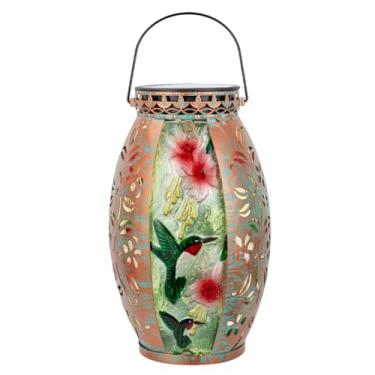 Imagem de VEWOSTAR Lanternas Solares Hummingbird Para Áreas Externas, À Prova D'Água, Com Vitrais E Metal, Lanterna Suspensa Design Vazado, Luminária De Mesa Quintal, Jardim Pátio