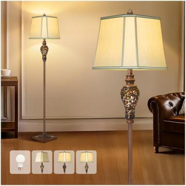 Imagem de LuxSight Collection Luminária De Chão Vintage Com Luz Noturna, Abajur Rústico 65" Em Seda Sintética Bege, Design Estilo Fazenda, Decoração Alta Para Sala Estar, Quarto, Escritório, Casa, Canto - Bro