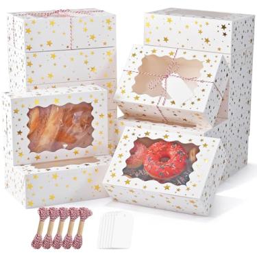 Imagem de EQOREIIN 36 Caixas De Biscoitos Natal Com Janela, 8 X 6 2,5 Pol., Padaria Para Biscoitos, Estrela Folha Ouro Natal, Presente Presente, Latas Doces, Cupcakes, Embalagens Donuts
