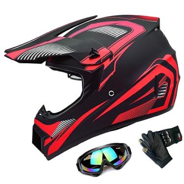 Imagem de GFUERUFQ Capacetes Dot Atv Mx Para Adultos, De Quatro Rodas Off-Road Motocross, Motociclismo E Esportes Motorizados Com Óculos Luvas (Médio, Vermelho)
