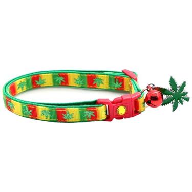 Imagem de Coleira para gatos de maconha com sino e pingente | Coleira de segurança | Tamanho grande ajustável ou coleira de gatinho... (rasta, grande (4,5 kg ou mais))