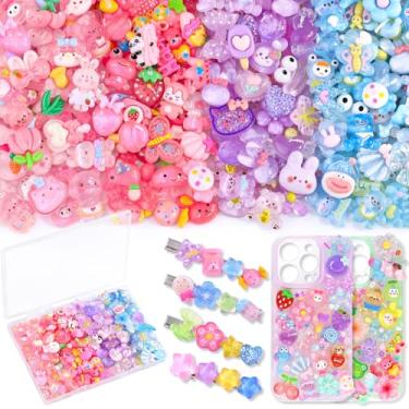 Imagem de 100 peças, amuletos de geleca de cores mistas, enfeites sortidos de geleia fofa, enfeite de resina plana a granel aleatório urso kawaii acessórios para capa de lixo, grampos de cabelo, artesanato de