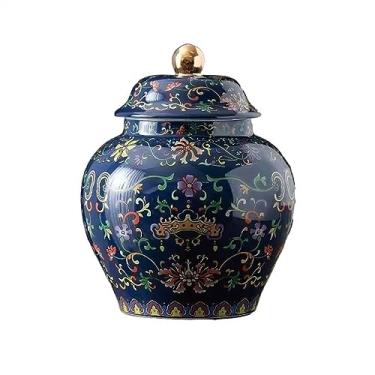 Imagem de Lata de chá Vasilha de chá de esmalte clássico de luxo cerâmica grande chá preto chá verde vedação jarro de armazenamento doméstico Caixa de chá(Blue)