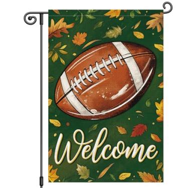 Imagem de Louise Maelys Bandeira de jardim de futebol de outono, bem-vindo, 30,5 x 45,7 cm, dupla face, sazonal, outono, bordo, folhas caídas, pequeno letreiro de serapilheira para jardim externo decoração de