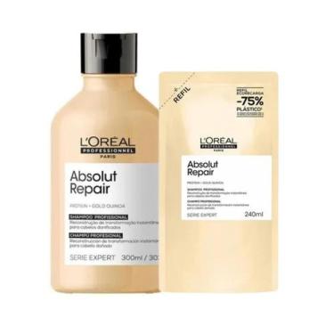 Imagem de Kit loreal absolut repair gold shampoo 300ml+refil shampoo 240ml