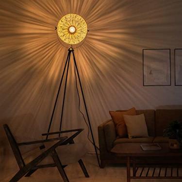Imagem de Osasy Luminária De Chão Com Tripé, Estilo Boho, Para Sala Estar, Iluminação Deslumbrante, Visual Incomum, Abajur Tigela Corda Cânhamo Trançada À Mão, Altura Ajustável, Mesa Apoio, Quartos E Escritór