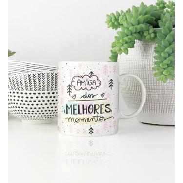 Imagem de Caneca Cerâmica Branca Amiga Dos Melhores Momentos - Caneca Amarela