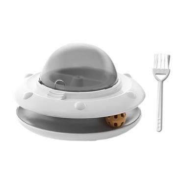 Imagem de Fenteer Brinquedo elétrico interativo para gatos, dispensador de petiscos, alimentador lento para gatos, 3 furos ajustáveis ​​para comida, brinquedo para, Branco
