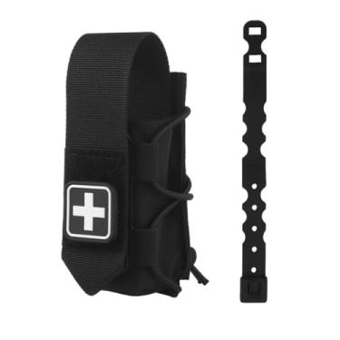 Imagem de Suporte de torniquete MOLLE IFAK – Bolsa tática de nylon 500D TQ com patch cruzado e clipe MOLLE, kit de primeiros socorros para EMT, Airsoft, colete de caça ou cinto de trabalho (preto)