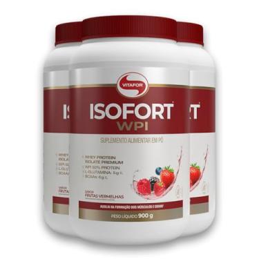Imagem de Kit 3 Whey protein Isofort Vitafor frutas vermelhas 900g