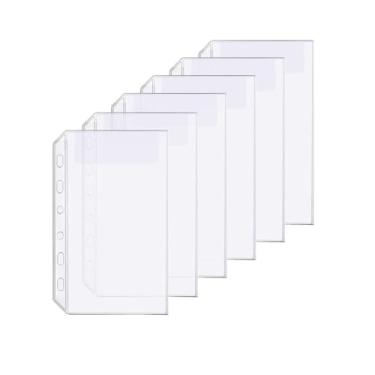 Imagem de Pacote com 6 pastas de plástico A7 com 6 furos para fichário à prova d'água com 6 furos para bilhete de recibo (1 bolso, A7)