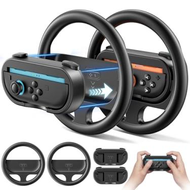 Imagem de Steering Wheel & Grip for 2025 Nintendo Switch 2 JoyCon, Joy Con 2 Racing Wheel with Detachable Controller Grip for Mario Kart World 8 Deluxe, Switch Attachment Accessories Kit -2 Packs Black