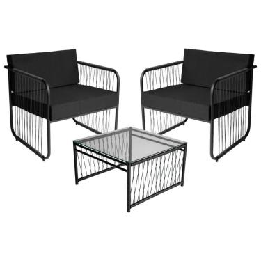 Imagem de Conjunto 2 Poltronas E Mesa Centro Fibra Sintética Córdova Preto-preto