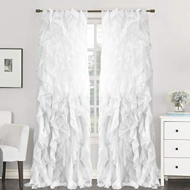 Imagem de Sweet Home Collection Painel de cortina transparente de voile vertical com babados 127 cm x 213 cm, 213 cm x 127 cm, branco, 2 unidades