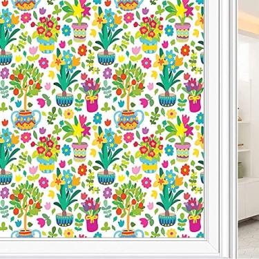 Imagem de Película de janela de privacidade de flores, textura de estilo floral, filme de vidro para sala de estar e escritório em casa, L90 x C 190 cm