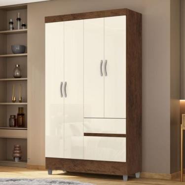 Imagem de Guarda Roupa Solteiro Pequeno Ideal 4 Portas 2 Gavetas Imbuia Champanh