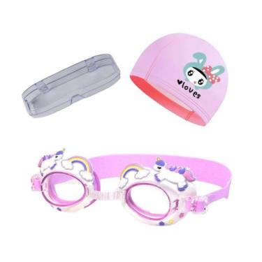 Imagem de Kit Oculos Touca e Estojo de Natação Infantil Unicórnio - Poolsy, Rosa