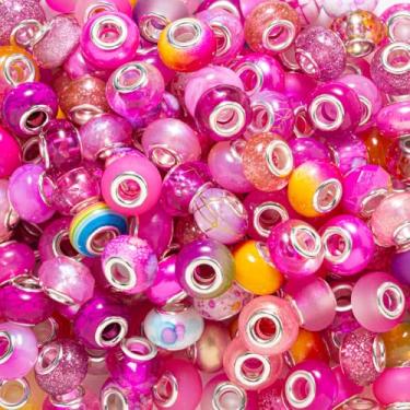 Imagem de ZHIYUXI Miçangas grandes europeias cor-de-rosa para fazer joias, 100 peças, espaçador, contas de vidro para berloques, fazer pulseiras, colar, canetas, artesanato DIY