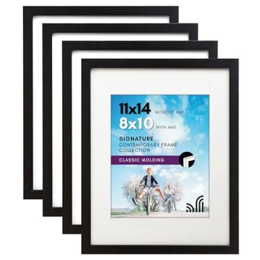 Imagem de Americanflat Porta-retrato preto 11x14 com vidro resistente à quebra - Exibe fotos 8x10 com tapete ou 11x14 sem tapete - pacote com 4