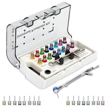 Imagem de Conjunto de chaves de torque de implante dentário, kit de prótese universal, kit de implante dentário com chaves de fenda de catraca ajustáveis de torque 16 peças, totalmente autoclavável, 10-70 Ncm