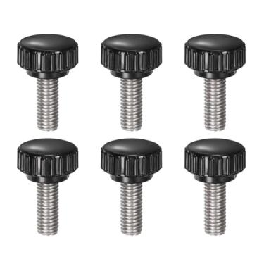 Imagem de uxcell 6 peças de maçanetas serrilhadas M8 x 20 mm métrico 304 aço inoxidável rosca macho parafuso de polegar tipo 22 mm cabeça redonda de plástico rosqueado parafuso preto