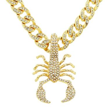 Imagem de Colar masculino com Forma de escorpião, 50 cm, estilo hip hop, pingente de metal, detalhes em diamante, presente para homens, ousado, elegante, acessório legal (Dourado)