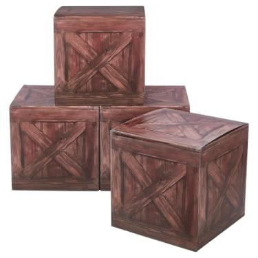 Imagem de WADORN Caixas de papel de fardos de feno, decorações rústicas de festa caubói ocidental, adereços de cabine de fotos de feno de fazenda caixas de palha de grão de madeira falsa para decoração de festa