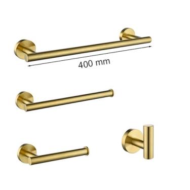 Imagem de Conjunto de banheiro dourado escovado - Suporte para toalhas clássico - Ferragens, kit de 4 peças de 40 cm