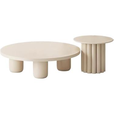 Imagem de Mesa De Centro Simples Mesa De Centro Criativa Nórdica Sala De Estar Casa Redonda Creme Mesa Lateral De Madeira Maciça Mesa Pequena Mesa De Centro Estilo Wabi-sabi, White, X-Small