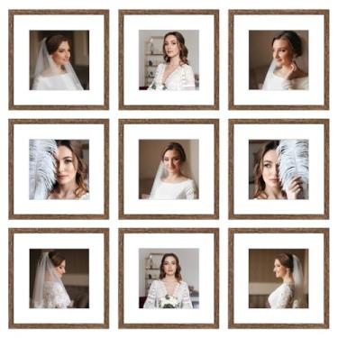 Imagem de BSRHOME Conjunto de 9 porta-retratos de 30 x 30 cm, exiba imagens 20 x 20 com tapete ou 30 x 30 sem tapete, molduras quadradas para galeria multicolagem, para parede ou mesa, marrom envelhecido