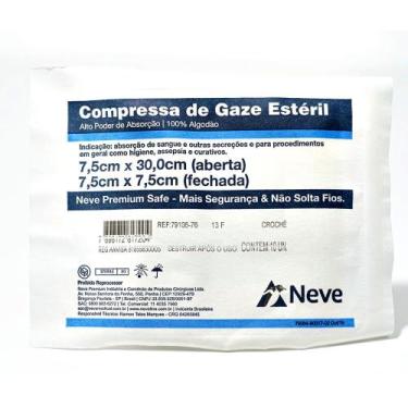 Imagem de Compressa Gaze Neve Estéril 13 Fios 7.5x7.5cm Crochê - 10 gazes