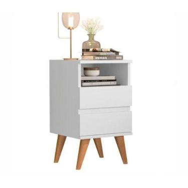 Imagem de Mesa de Cabeceira Pop Compacta com Pés de Madeira - cal moveis, Branco